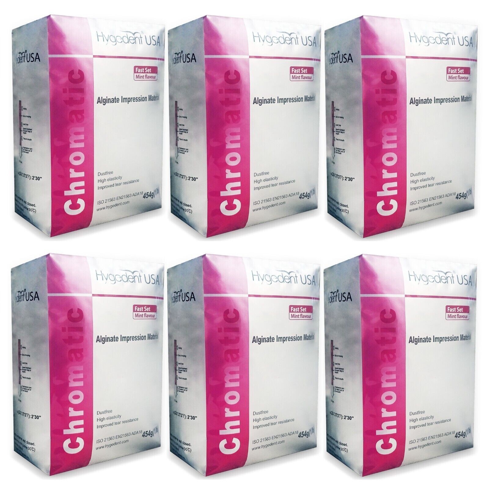 6 x Hygedent Chromatic Dental Fast Set Mint Dust Free Impression Alginate