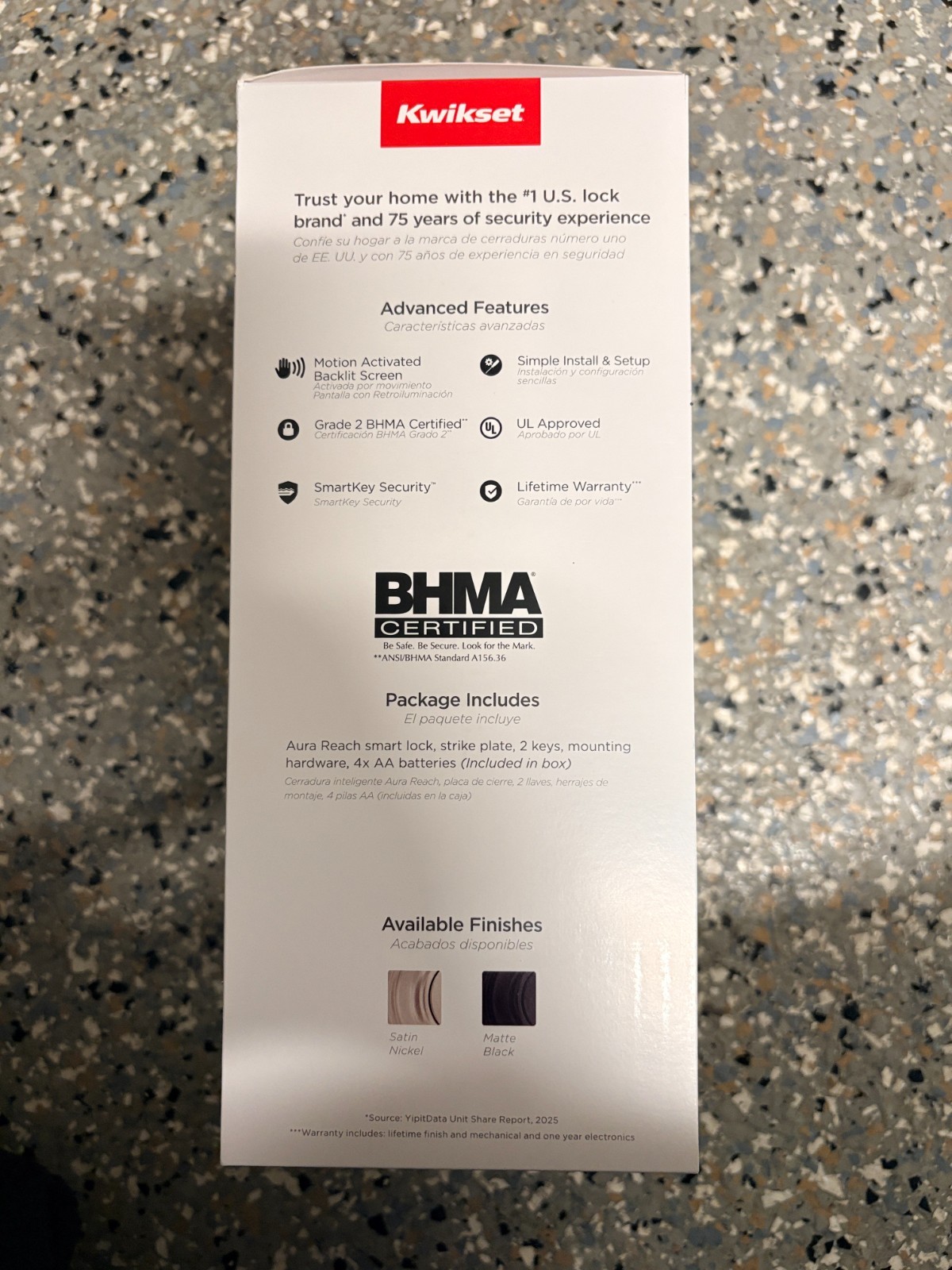 Kwikset Aura Reach Matter Over Thread Bluetooth Smart Deadbolt Lock-Satin Nickel