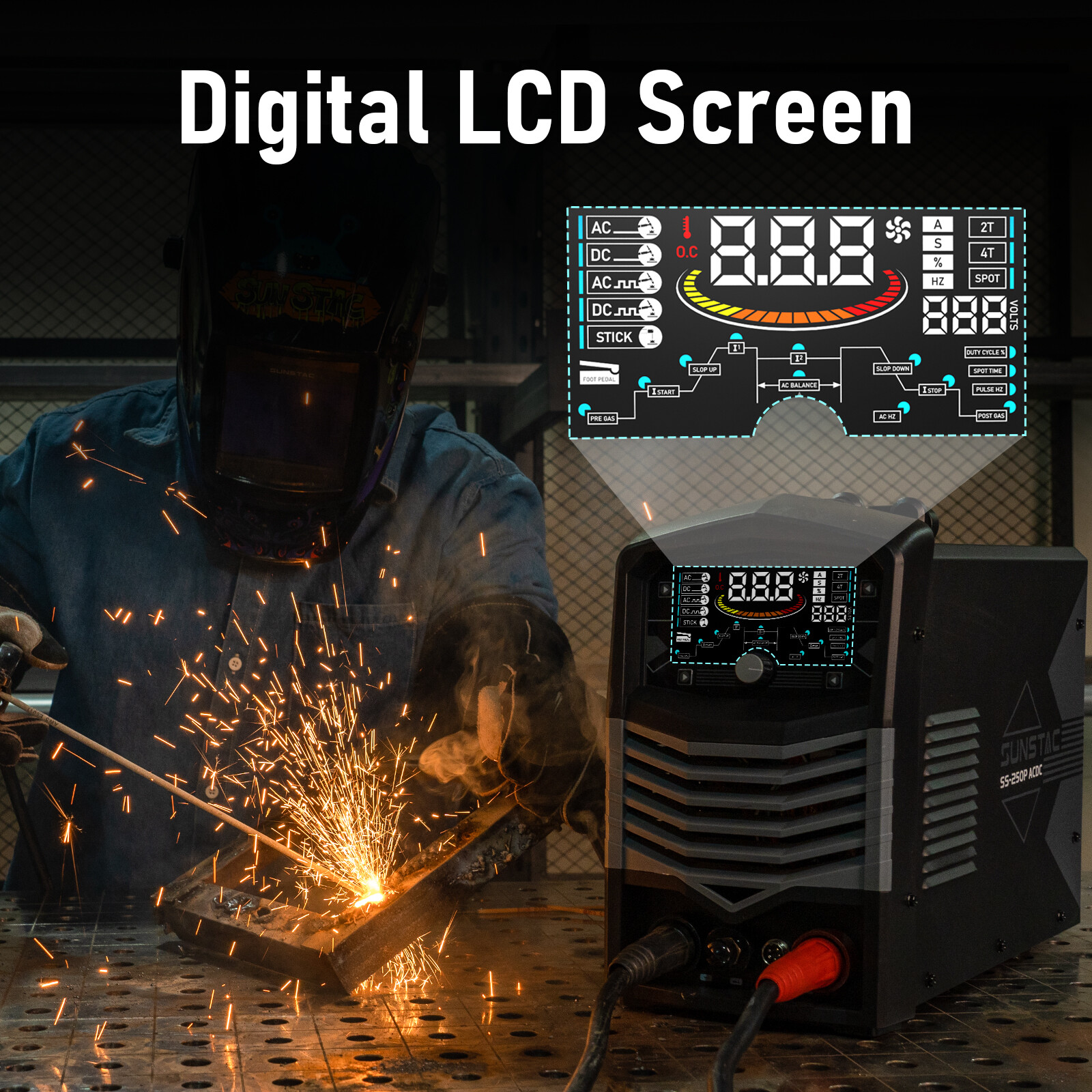 250A AC/DC Aluminum TIG Welder with Pulse DC TIG/AC TIG/Pulse TIG/SPOT TIG/Stick