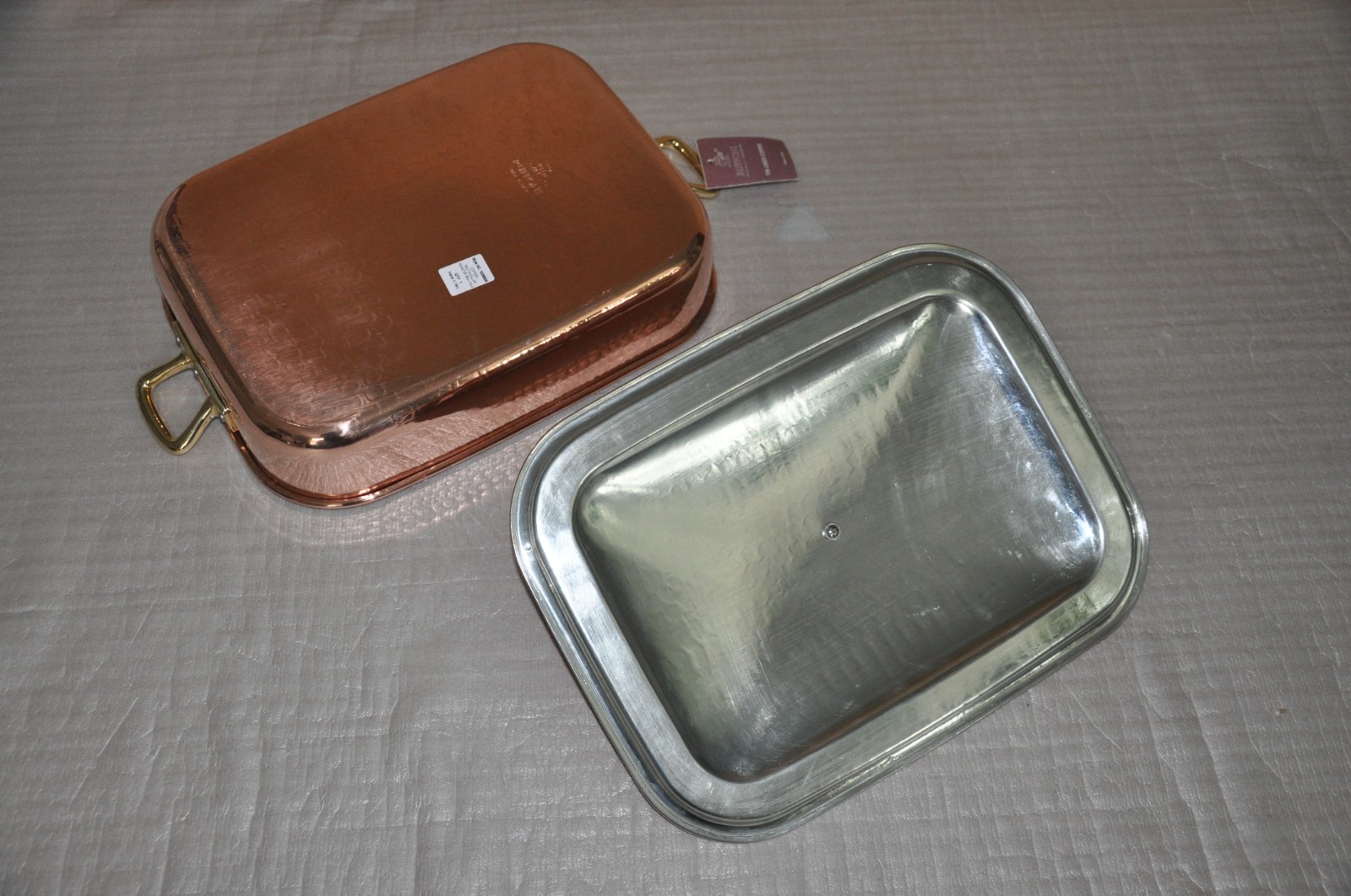 Ruffoni Historia Hammered Copper 5.5 Qt Rectangular Roasting Pan Acorn Knob