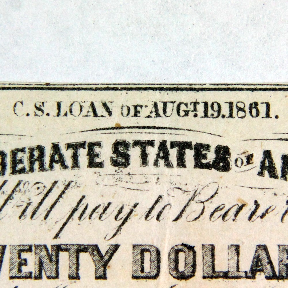 Group Lot of 4 Civil War $20 Confederate Bond Coupons C.S. Loan of 1861