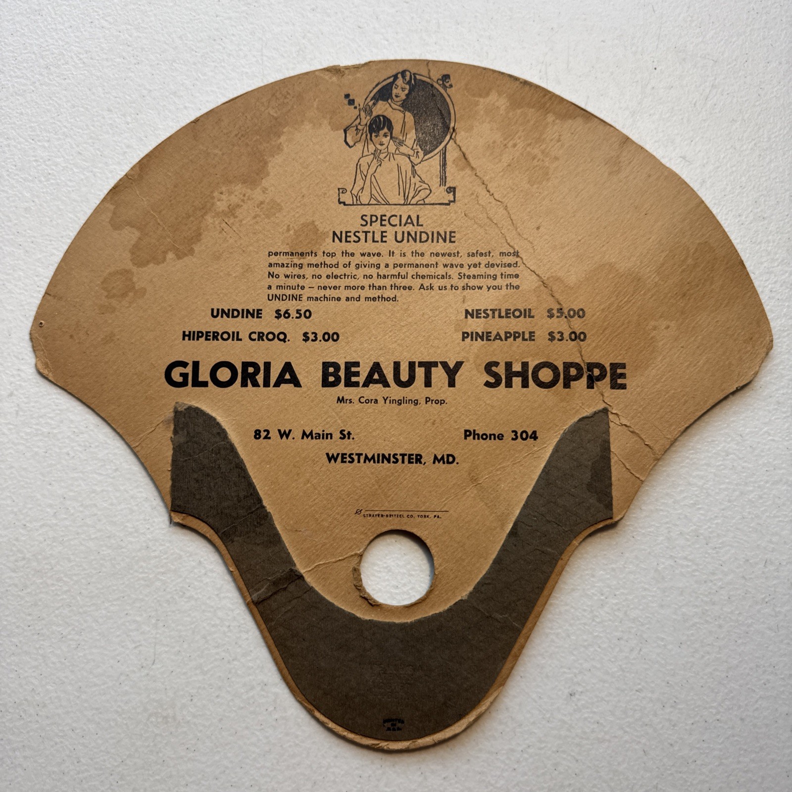 Gloria Beauty Shoppe Westminster, Maryland Advertising Fan