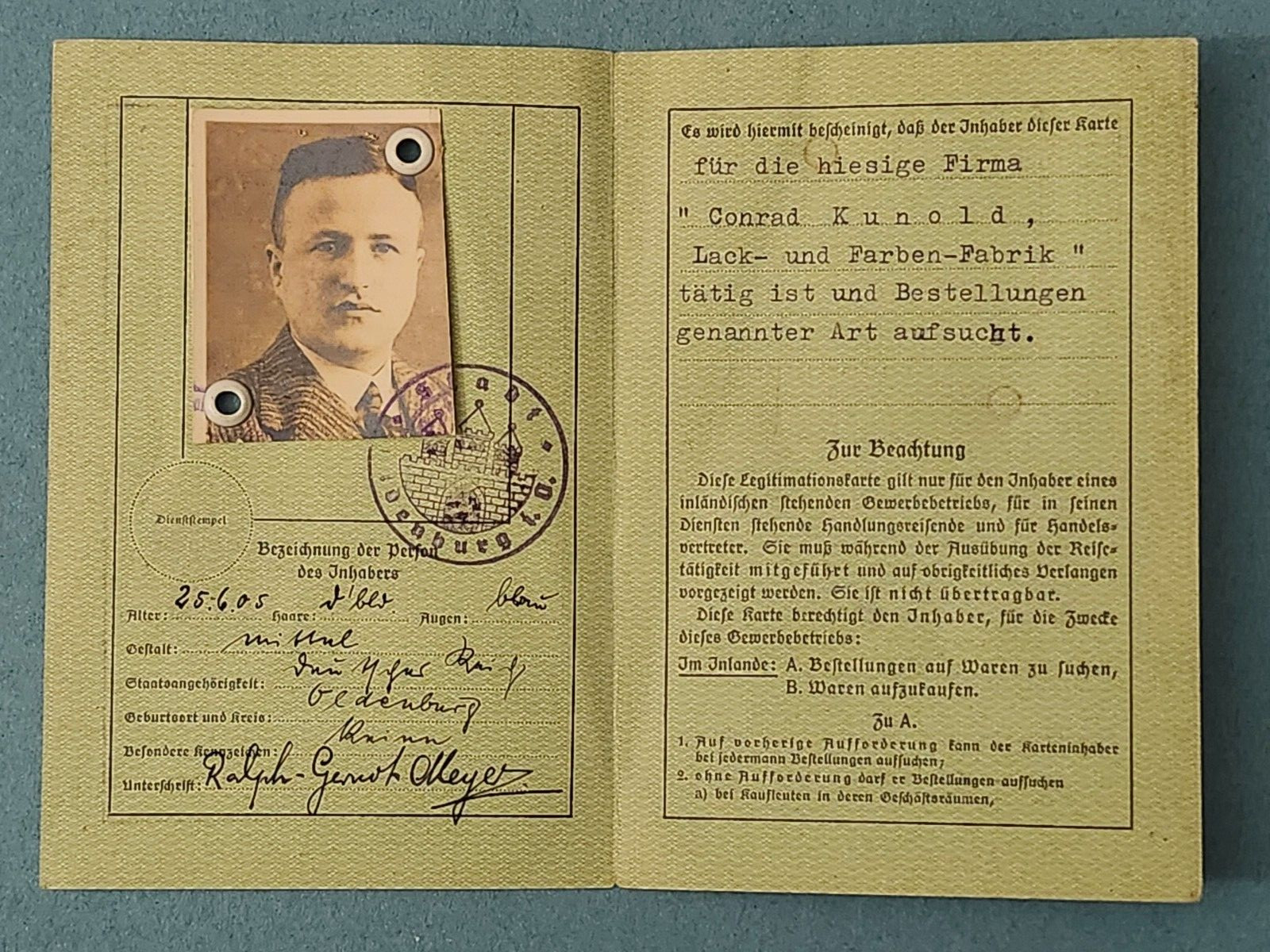 WW2 Germany..   Legitimationskarte  1940.