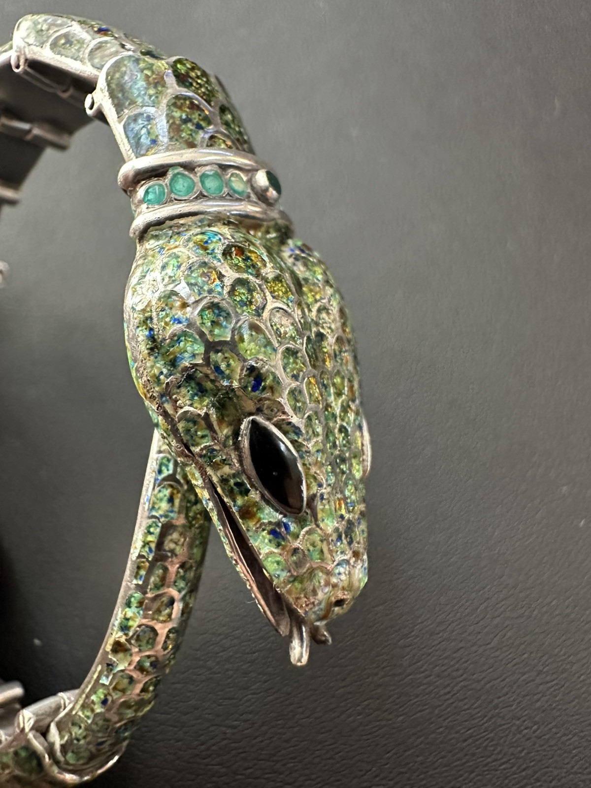 Margot de Taxco Enameled Sterling Silver Serpent Bracelet Mid-Century Modern