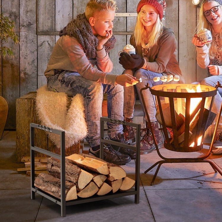 Heavy-duty Steel Firewood Storage Rack Log Holder w/Unique Handle & Raised Feet