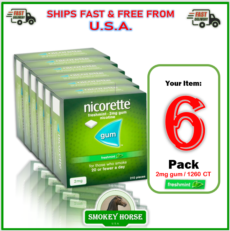 6X Nicorette FreshMint fresh Mint Gum 2 mg 210 Pieces "SHIP SUPER FAST FROM USA"