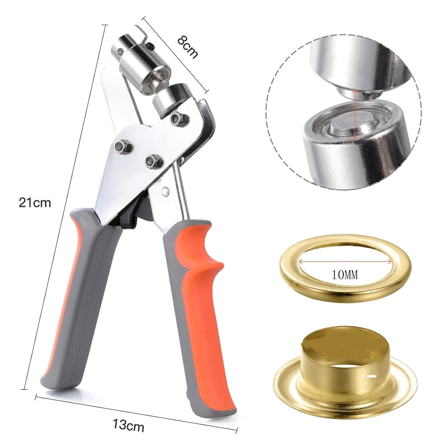 Grommet Hand Press Kit Handheld Hole Punch Pliers 3/8" 500pcs Grommets Eyelets