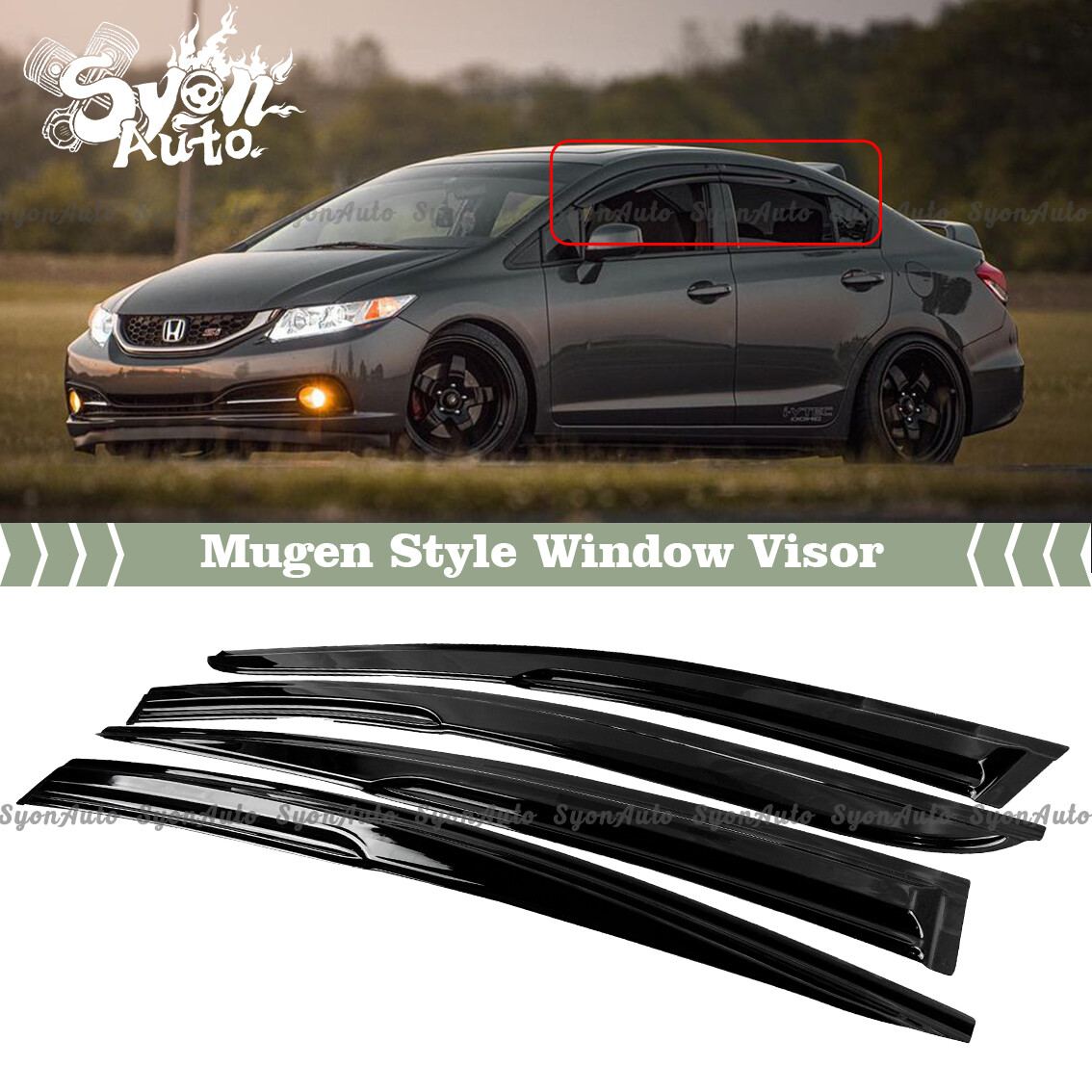FITS 2012-2015 HONDA CIVIC SEDAN JDM 3D WAVY MUGEN STYLE WINDOW VISOR RAIN GUARD