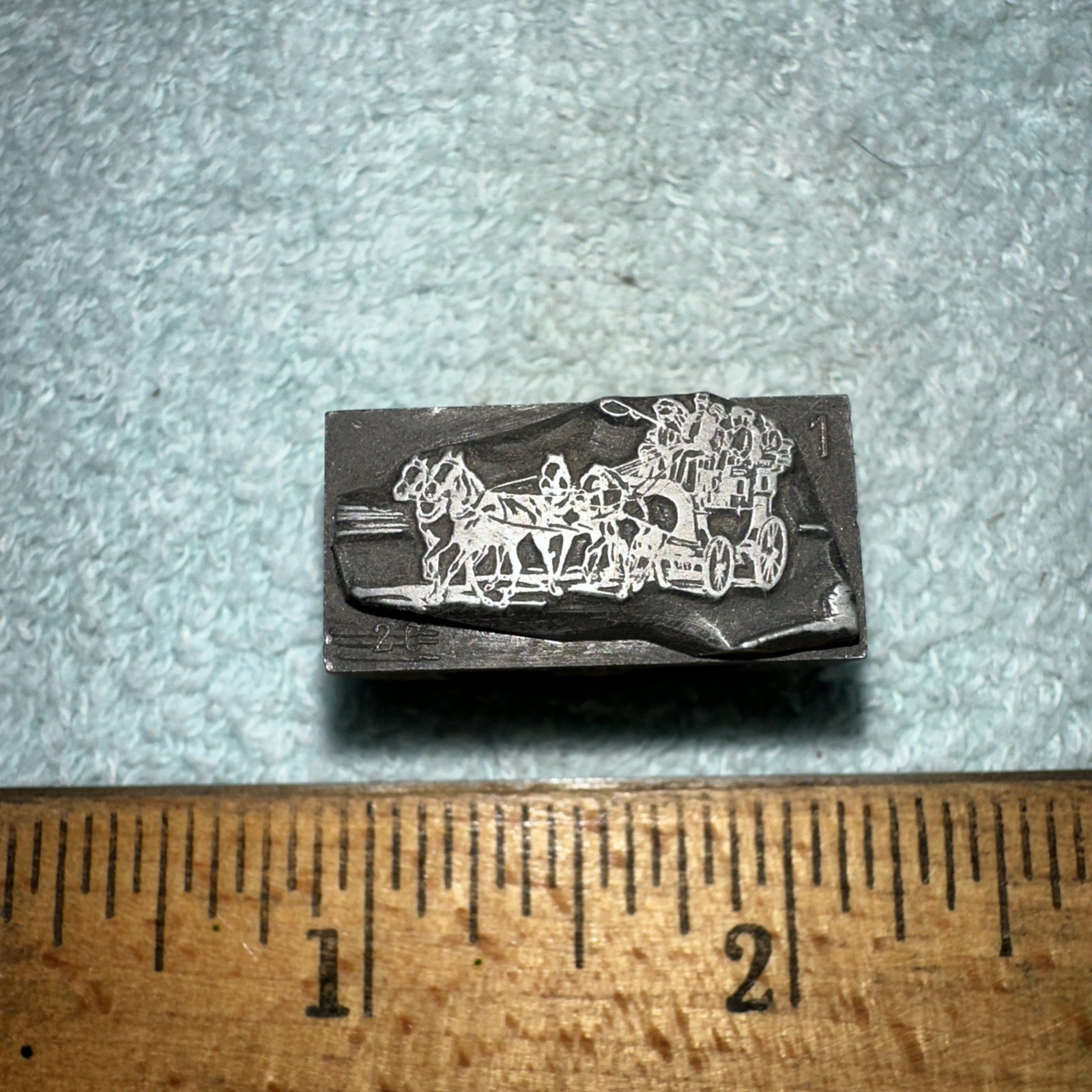 Printing Block “ People on Stagecoach “ Lead Face Nice Details!