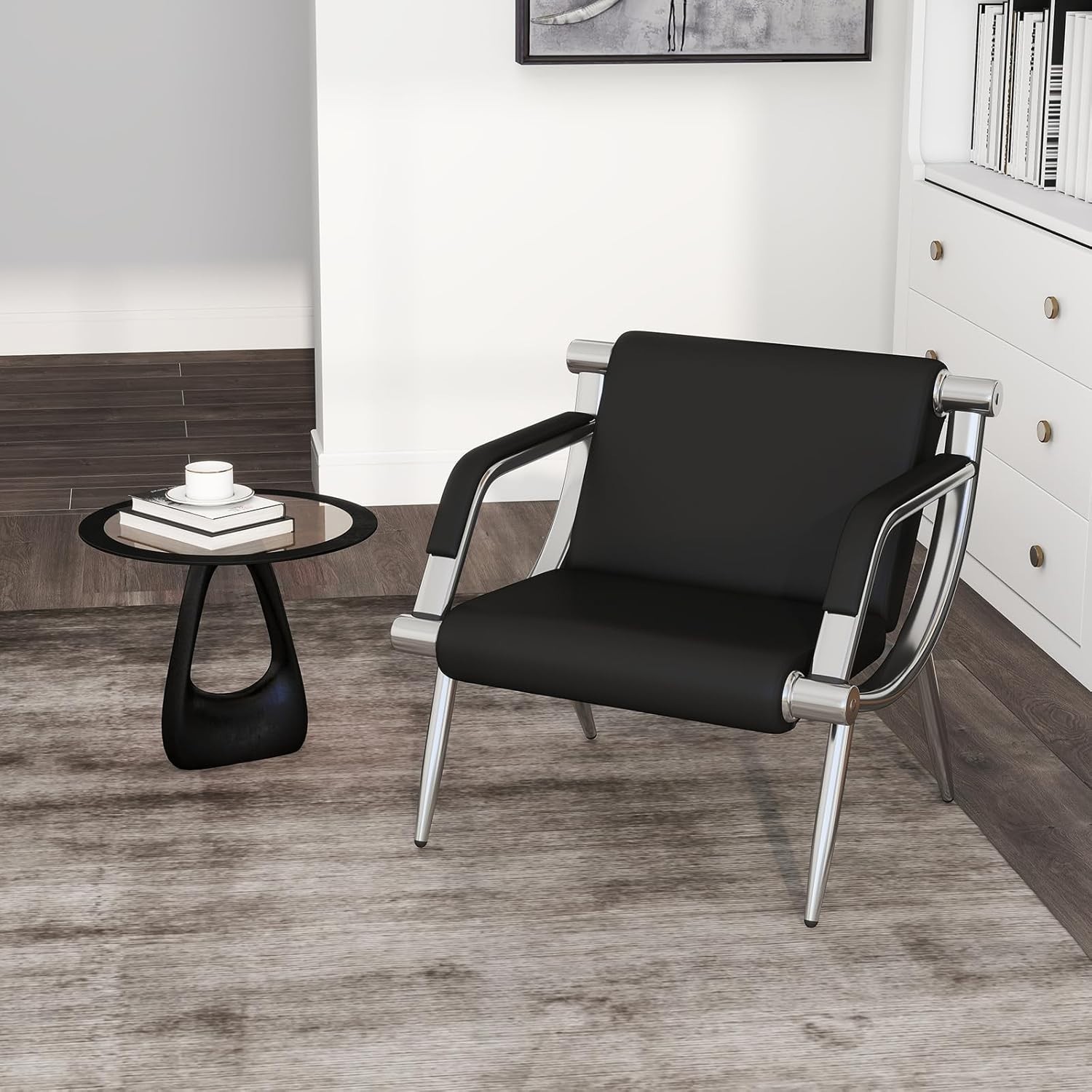 Waiting Room Chairs PU Leather Black Reception Chair Lobby Chairs, Padded Arms