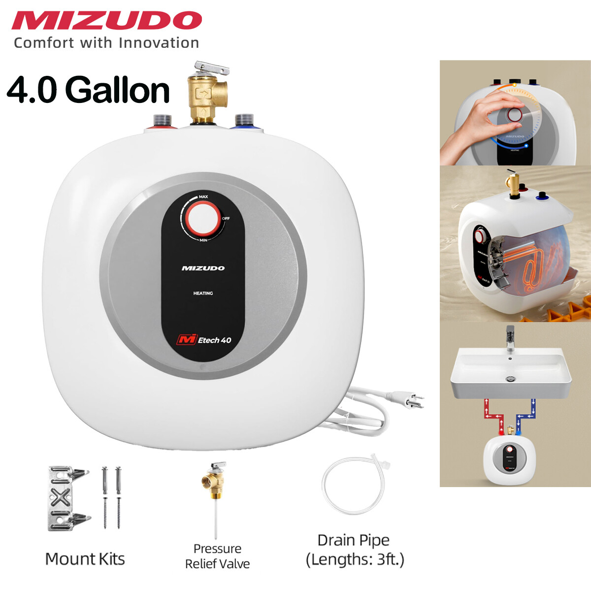 4.0 Gallon Electric Mini-Tank Water Heater Under Sink Compact Instant Hot Water