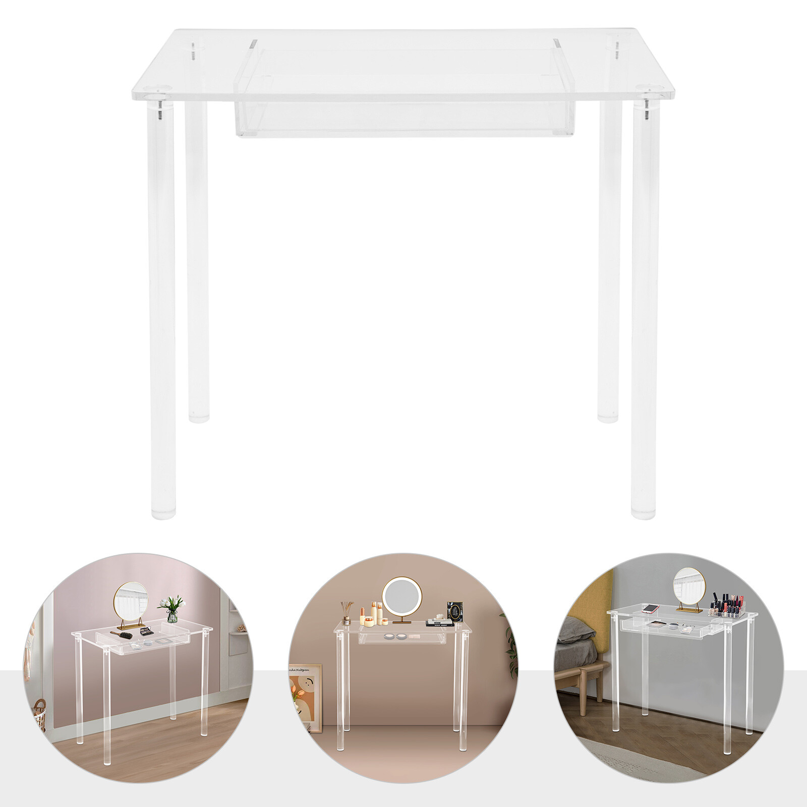 Acrylic Makeup Vanity Desk - Clear Vanity Table w/ Drawer - Small Makeup Table