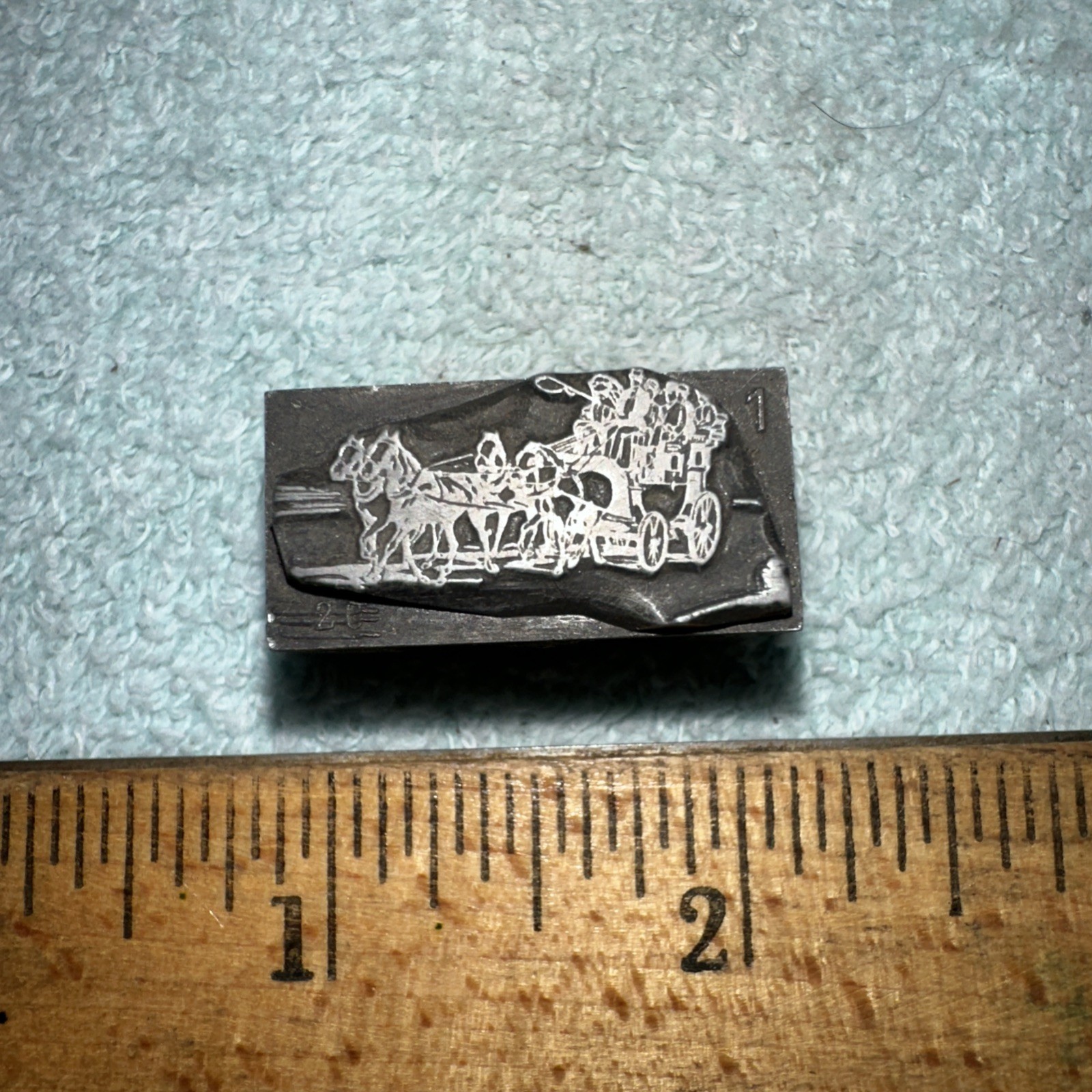 Printing Block “ People on Stagecoach “ Lead Face Nice Details!