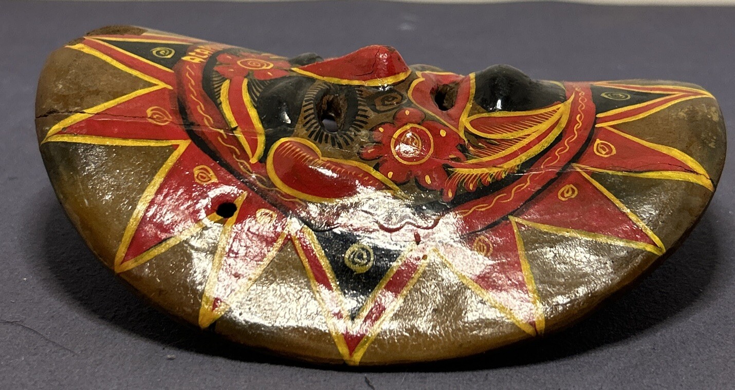 Vintage Mexican Brown Ceramic Hanging Mask Folk Art Hand Made