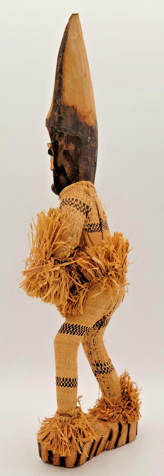 African Pende DRC Minganji Wood & Woven Masquerade 17" Statue Doll Figure VTG