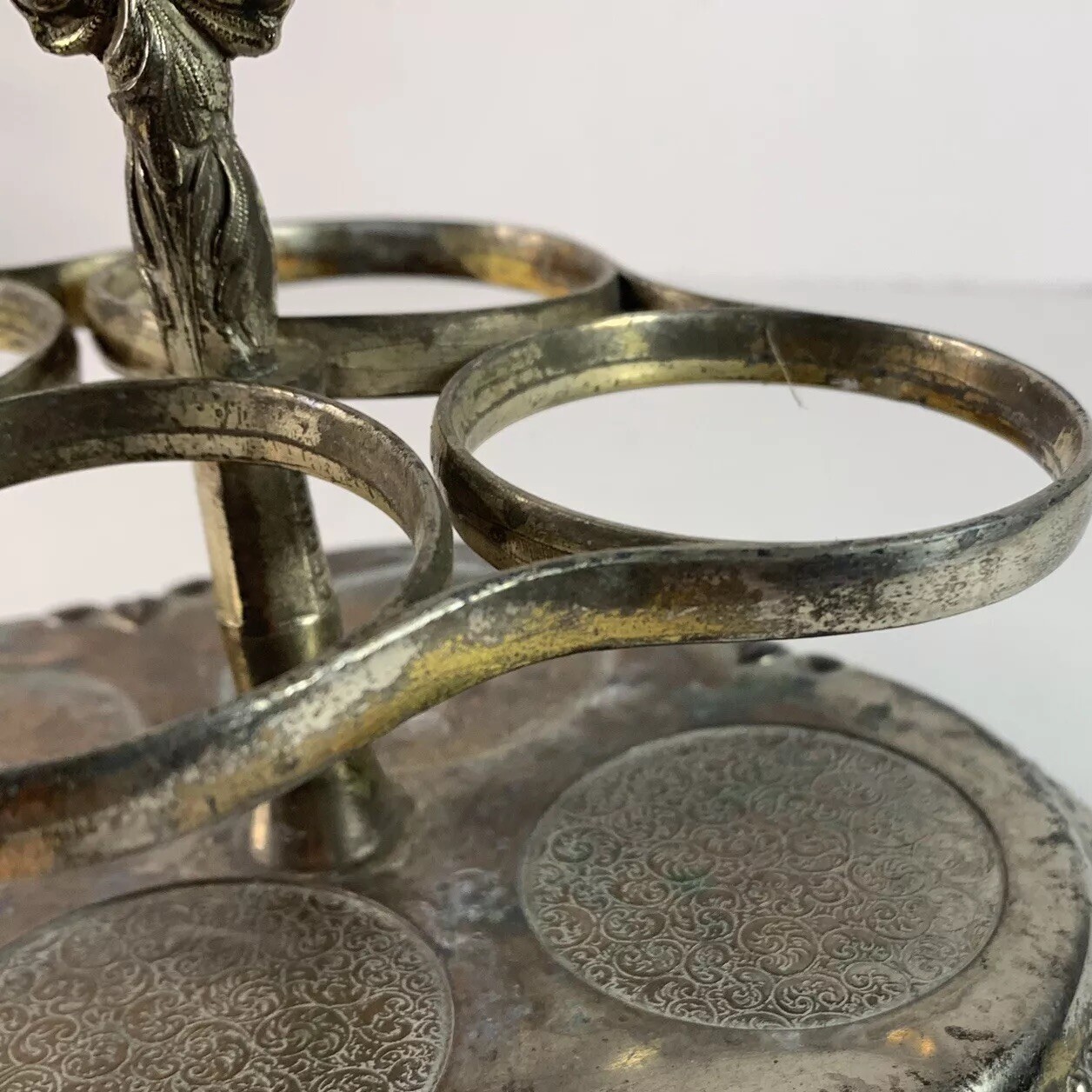 Antique Victorian Silver Plated Cruet Condiment Set Caddy Etched Glass Server