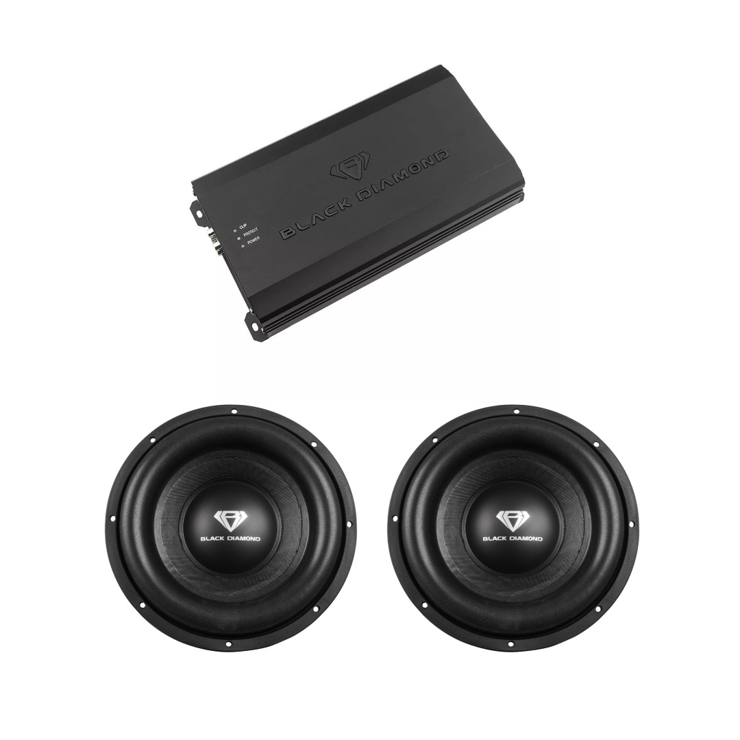 Black Diamond 2 x 12" Car Subwoofer Bundle with Monoblock Amplifier