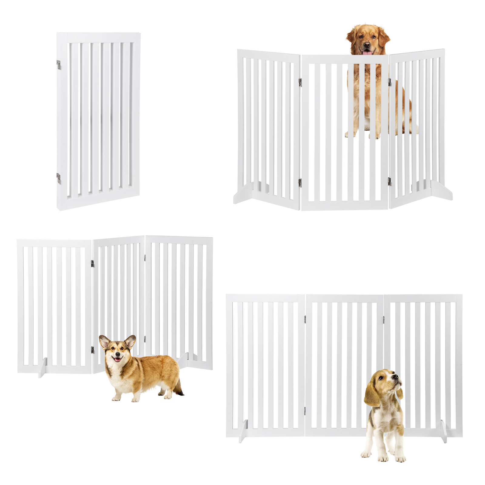 36'' H Foldable Pet Dog Gate Freestanding Dog Carrier for Doorway Indoor White