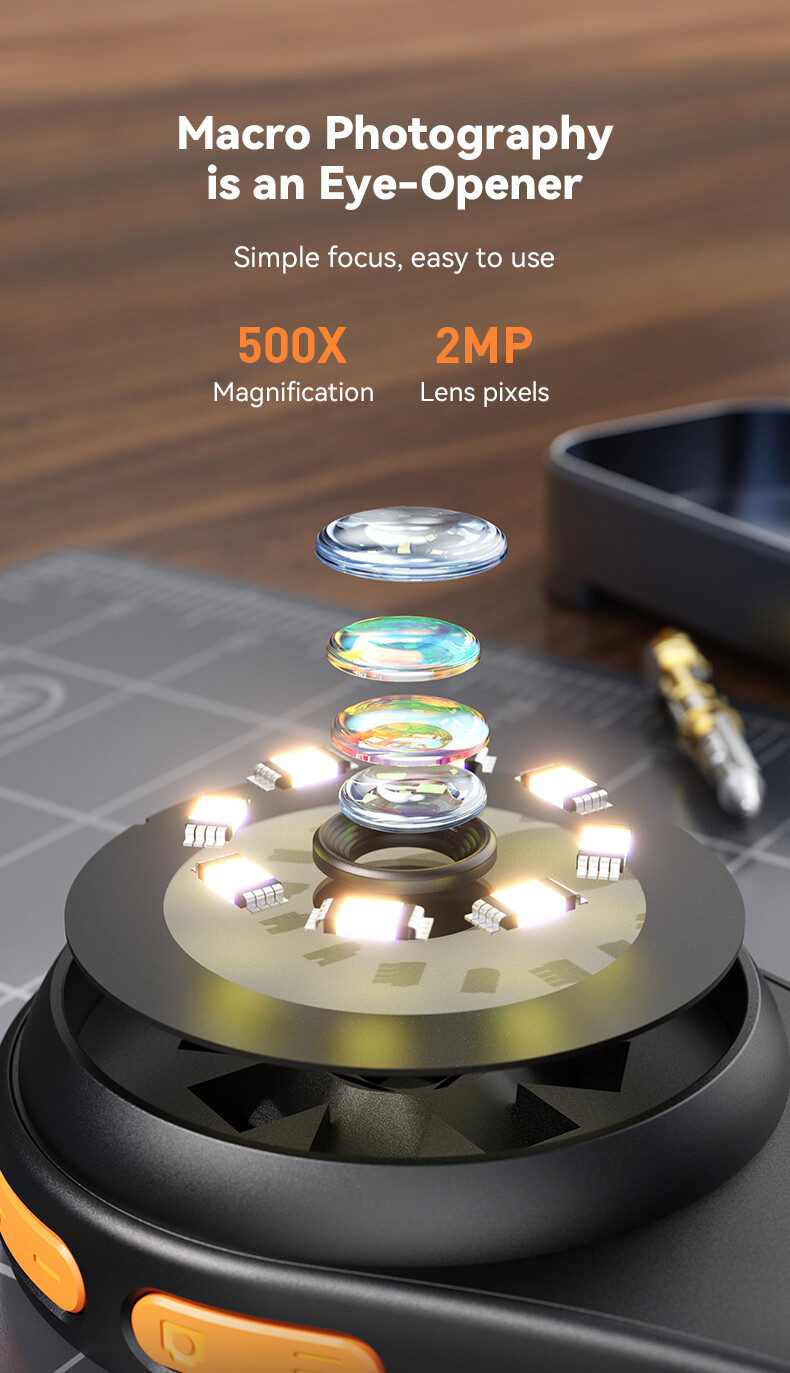 500X Digital Microscope 1080P 2.0inch Video Coin Microscop with Magnifying Glass