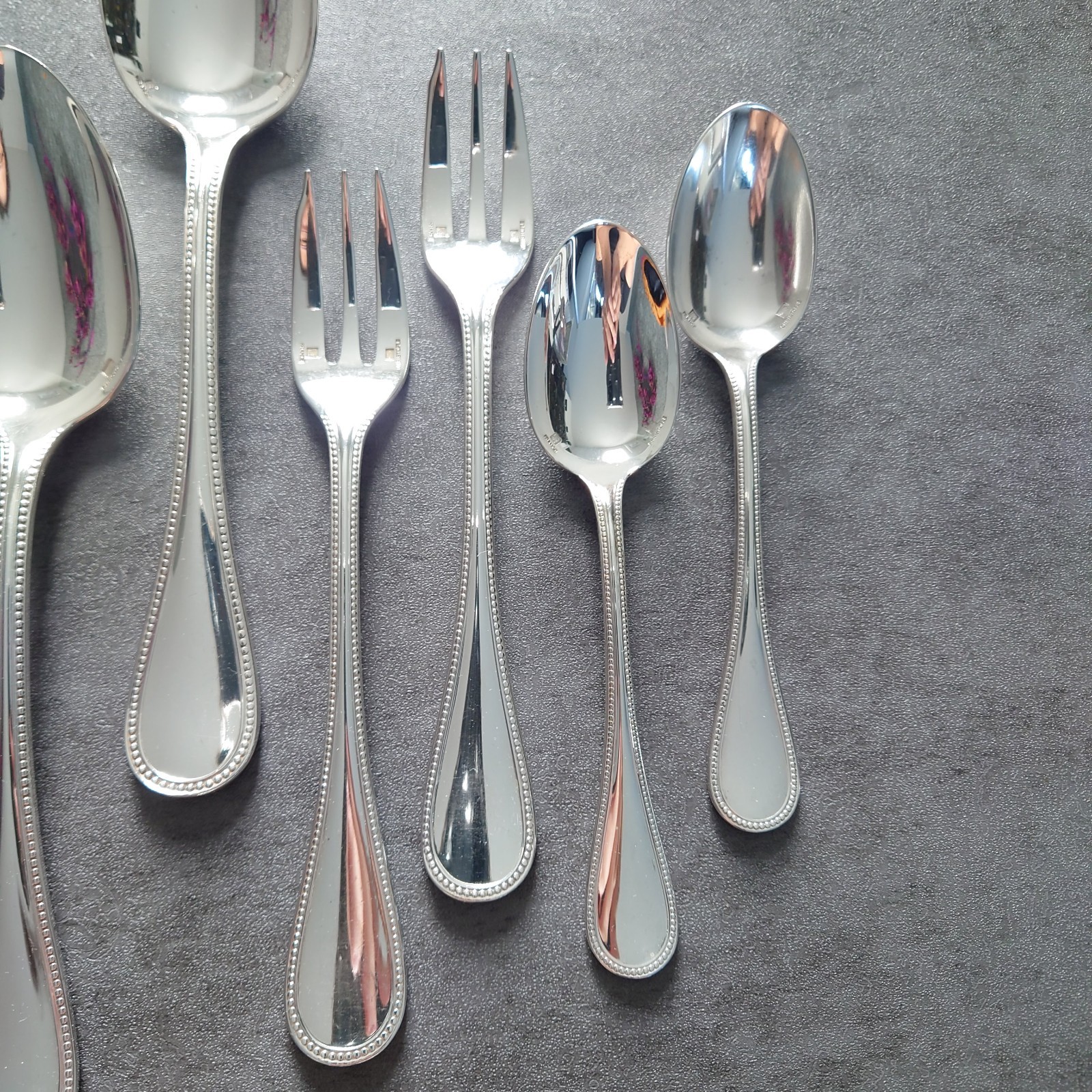 Christofle Perles 10pcs Silverplate Flatware Standard Knife Fork Spoon Very Good