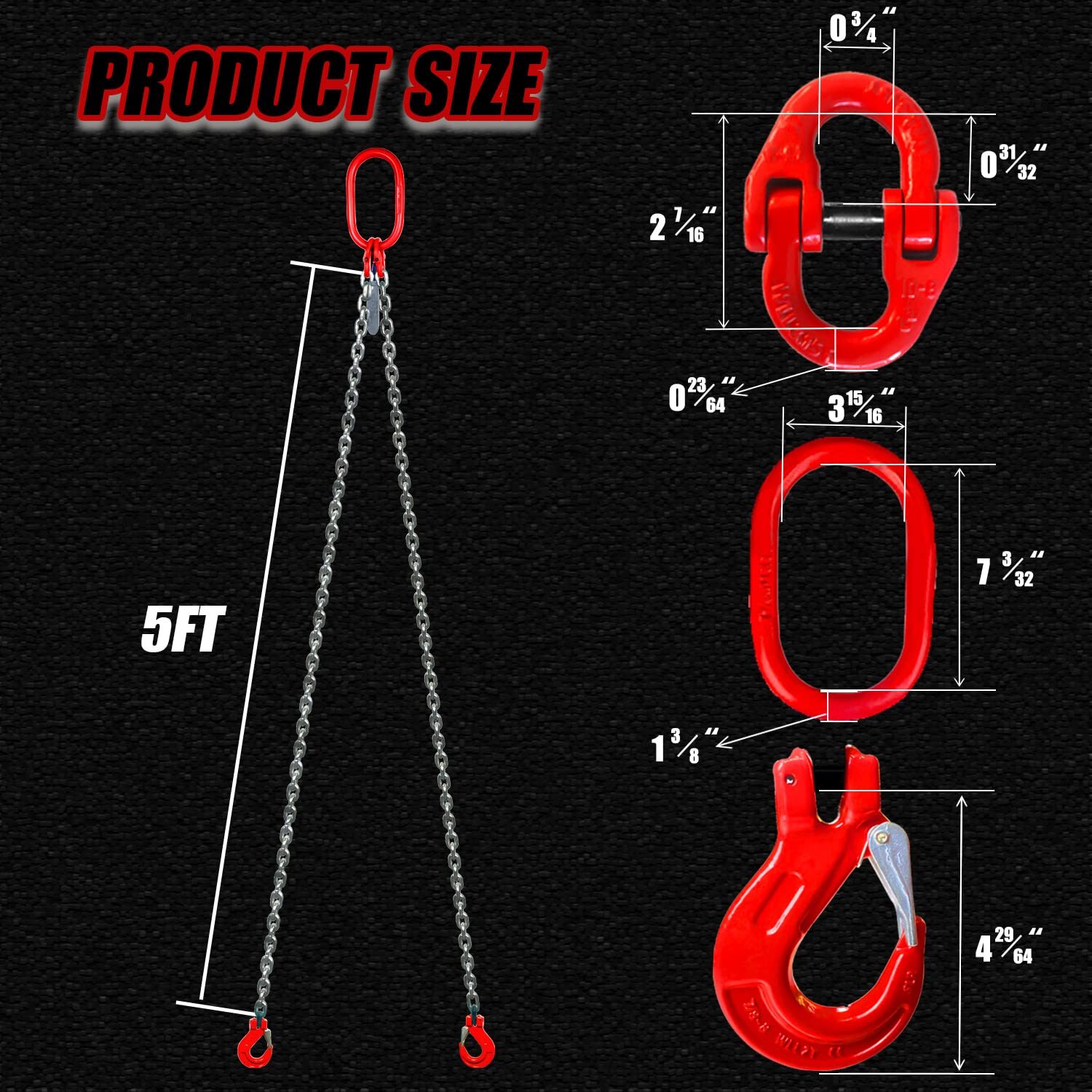 Chain Sling Double Leg with Grab Hooks, for Lifting 3 Ton Capacity G80 Mn-Steel