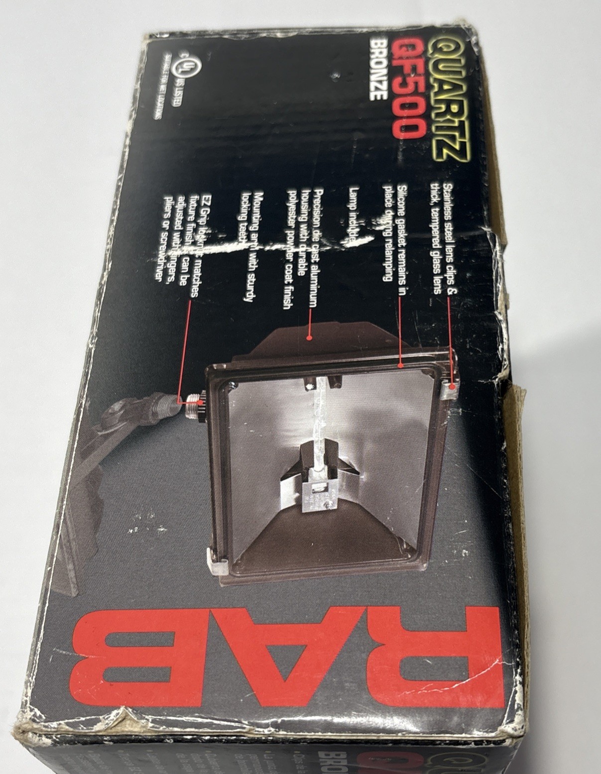 RAB QF500 Bronze Quartz Halogen Outdoor Floodlight lamp, Unused-Missing Bulb