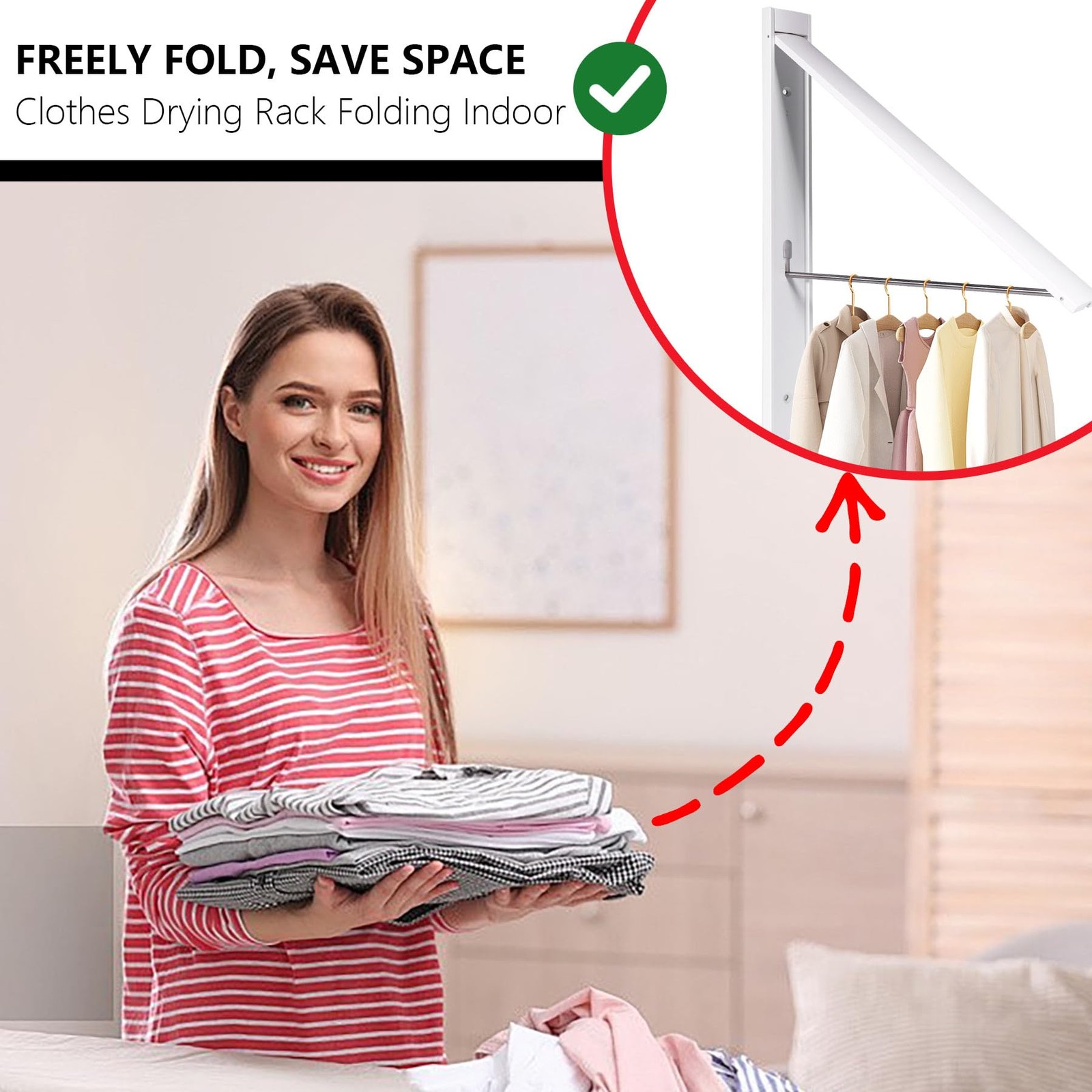 Ithywat Retractable Clothes Drying Rack，Space 0.4*1.57*14.37inches, White