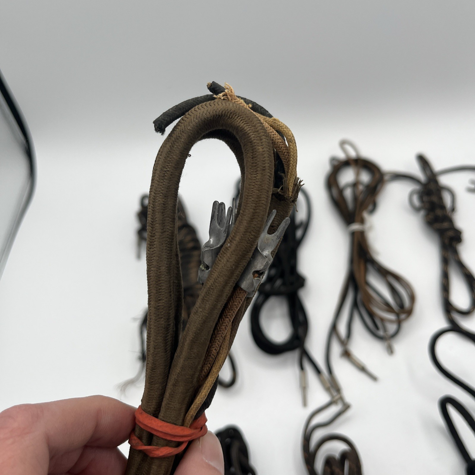 9 Pair Vintage Cloth Wire Ww1 1920 Era Tube Radio Speakers or Headphones Good