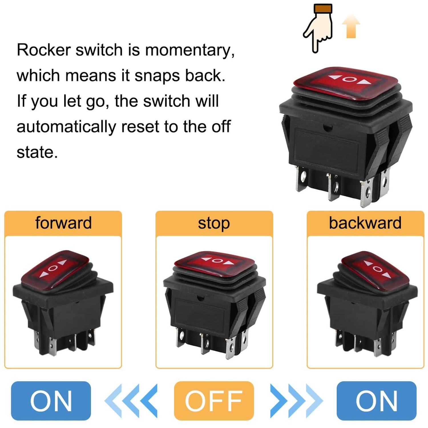 Momentary Rocker Switch Polarity Reverse Switch DC 12V 10A Motor Control Togg...