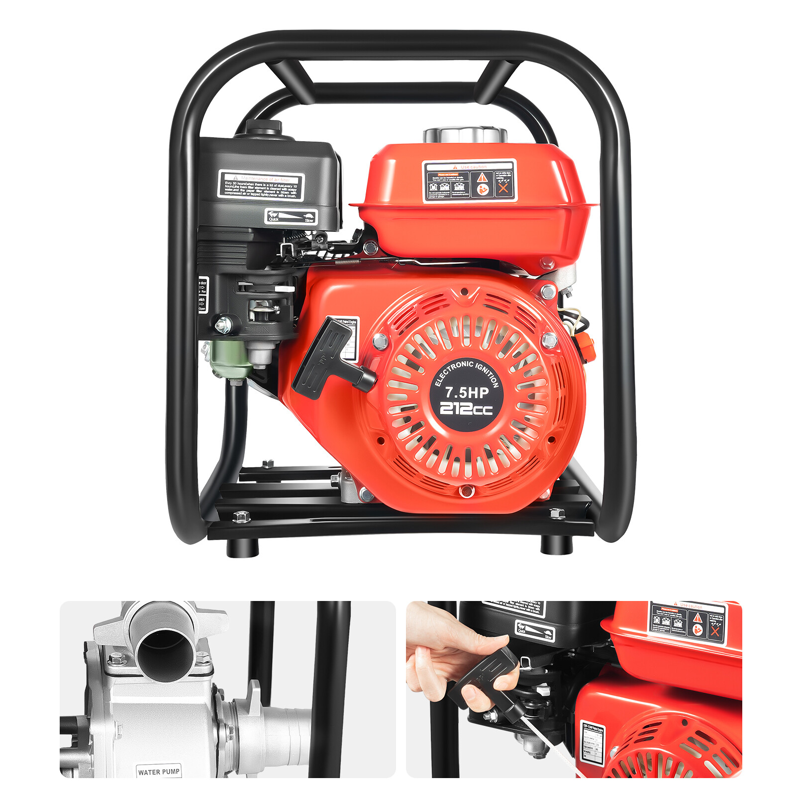 7.5 HP 2" Portable Gas-Powered Semi-Trash Water Pump Gasoline Water Pump 212CC