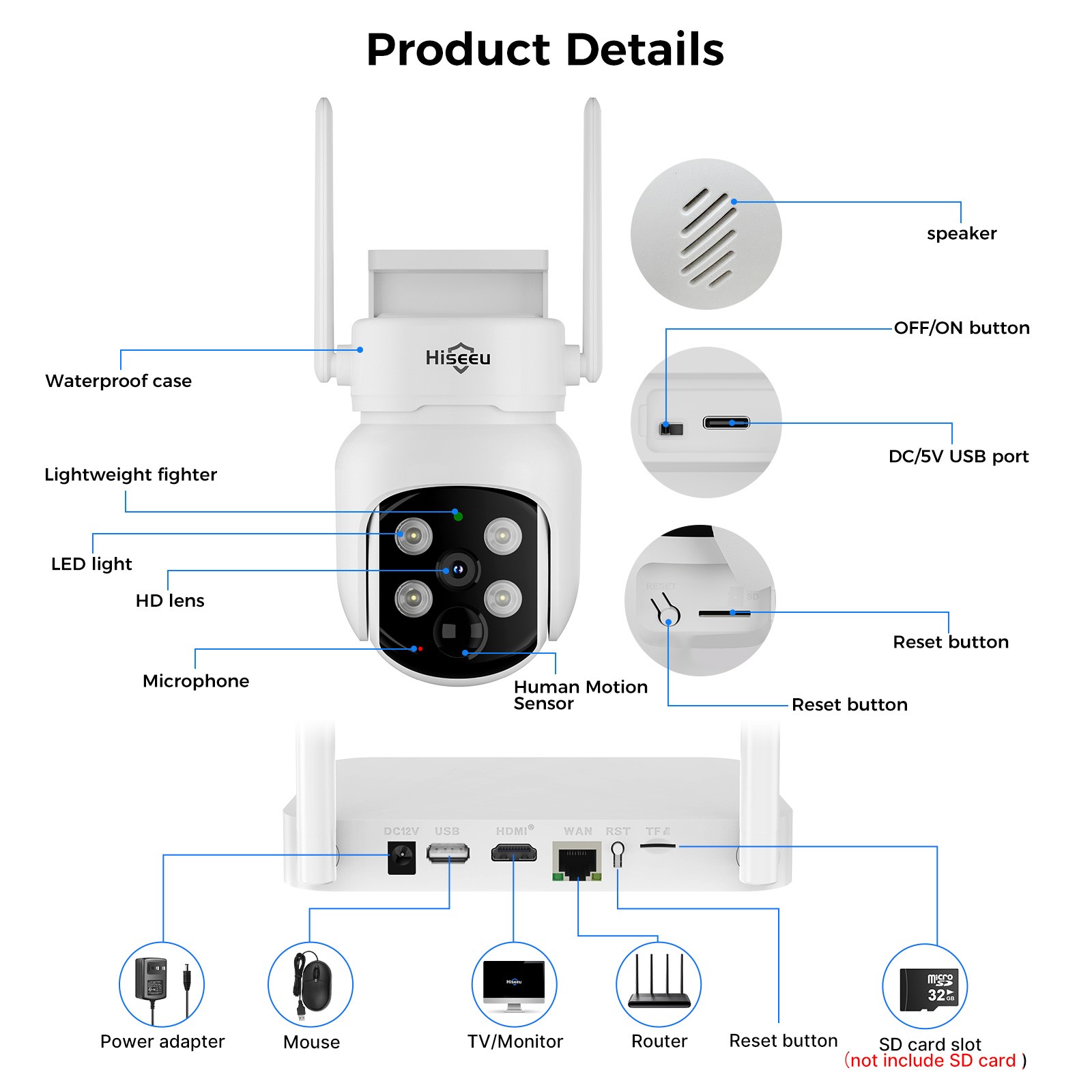 Hiseeu 10CH 4MP Outdoor IP CCTV Security Camera System Kit Night Vision 500G HDD