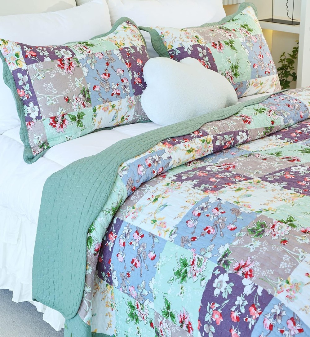 100% Cotton Quilt Orange Sunflower Bedding Set Floral Reversible Coverlet