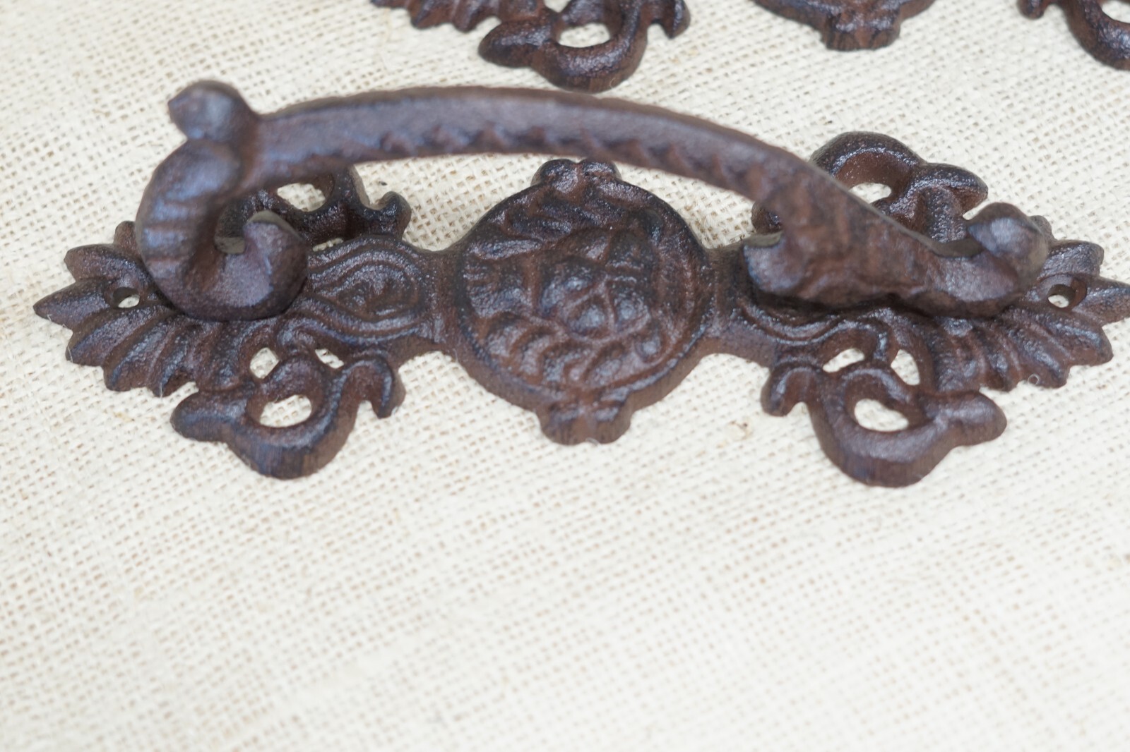 2 LARGE HANDLES RUSTIC CAST IRON BARN DOOR HANDLES SHED GATE PULLS FANCY 8 1/2"