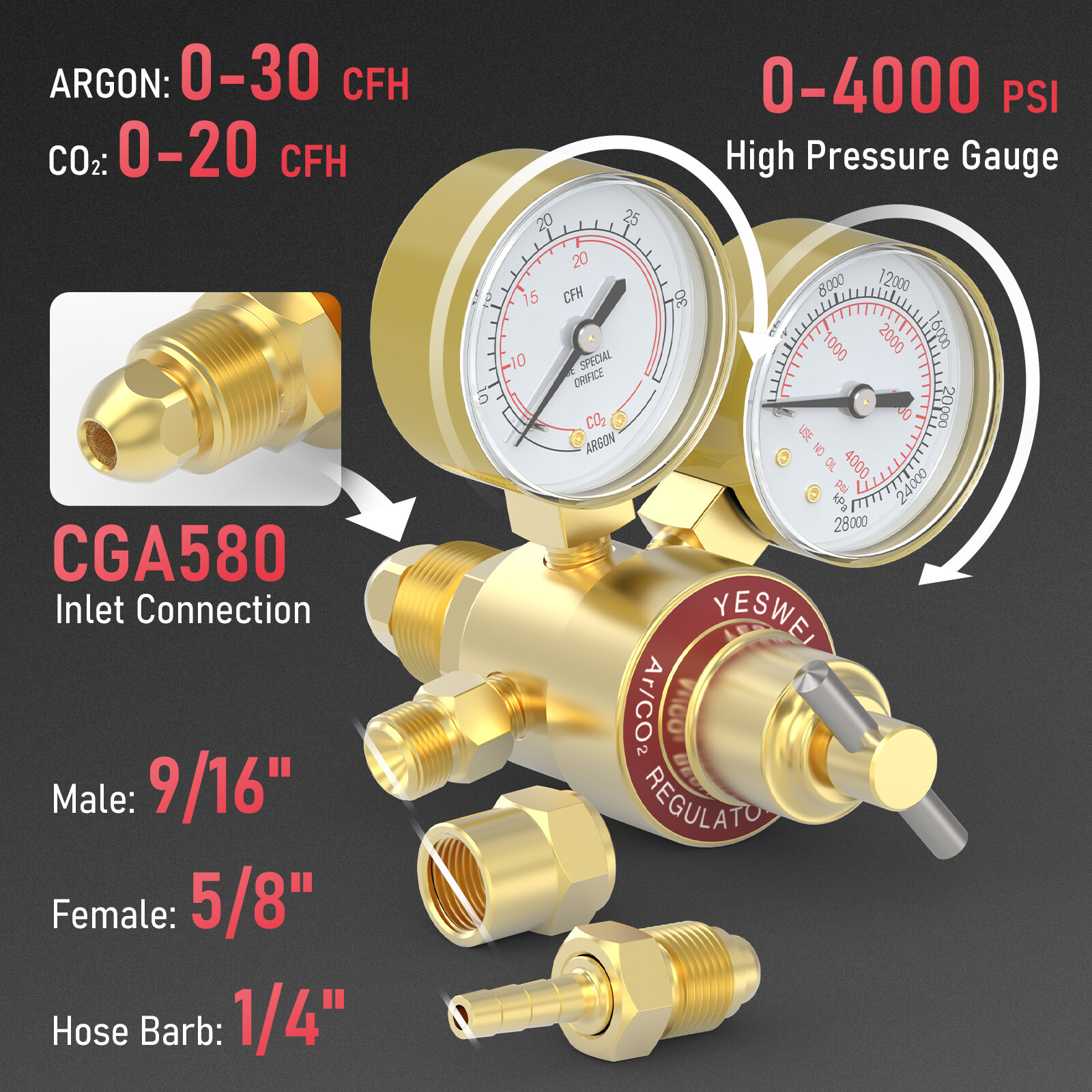 Argon CO2 Regulators with Hose Gauges Gas Welding Regulator for MIG and TIG