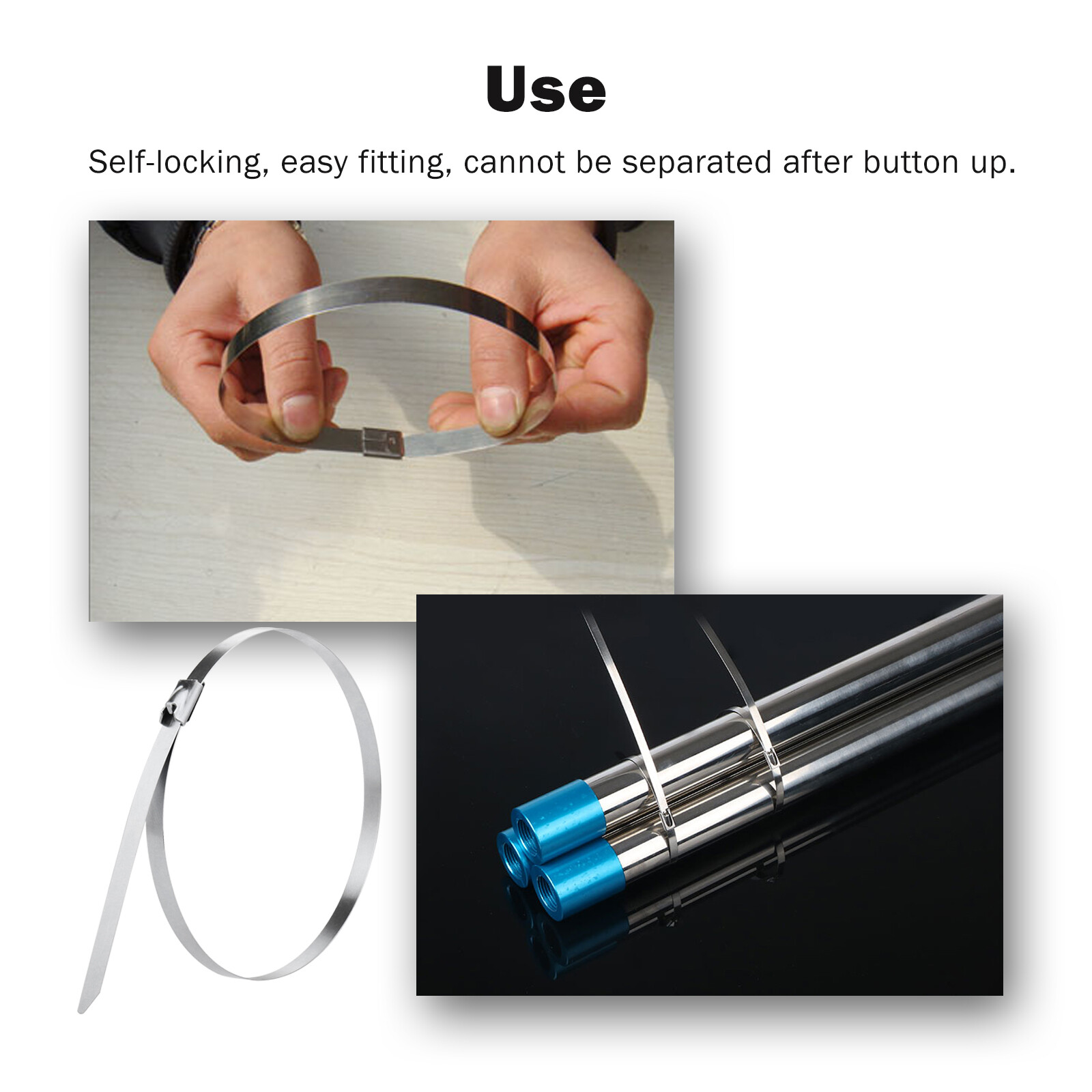 100Pcs Metal Zip Ties Stainless Steel Heavy Duty Self-Locking Cable Ties 150mm