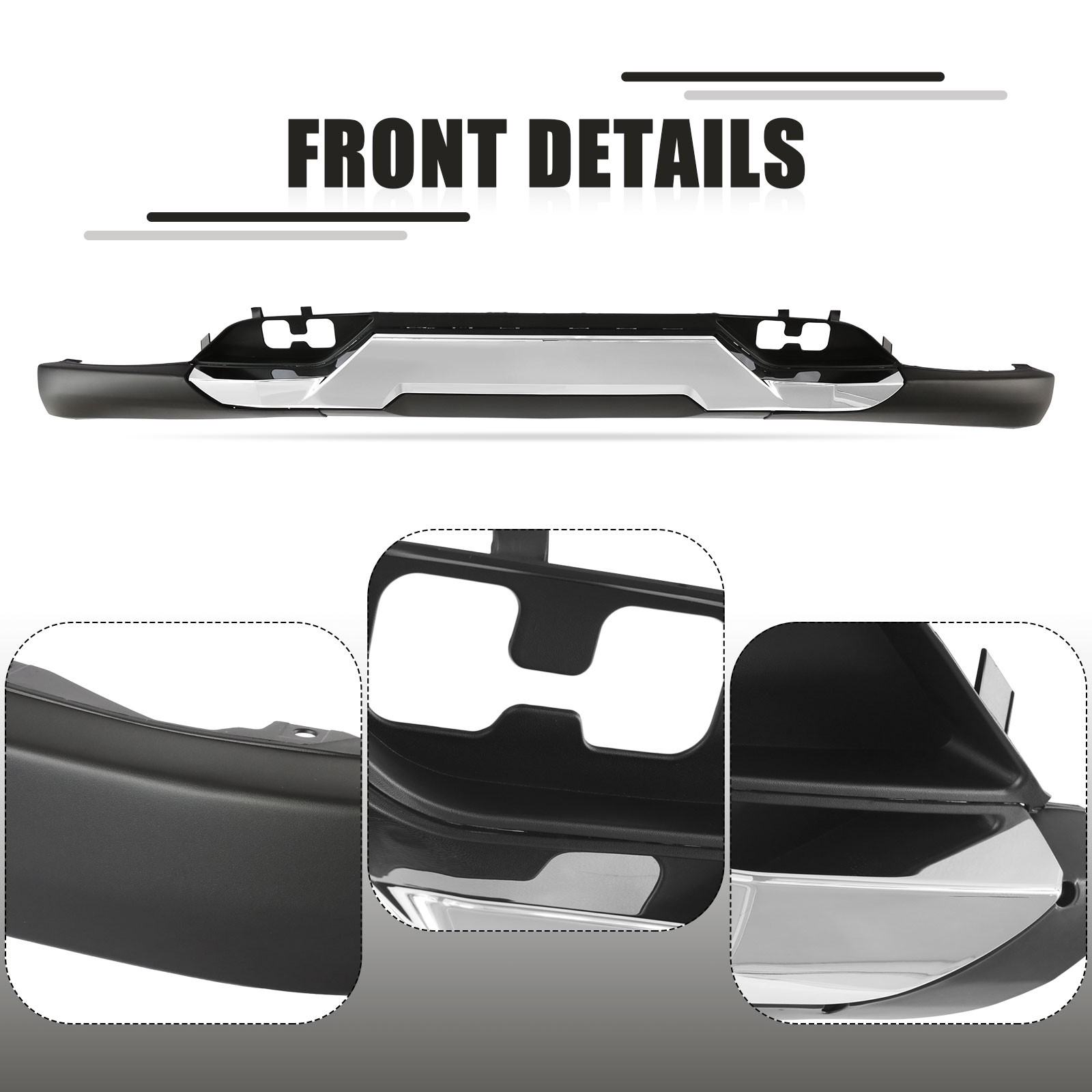 Fit For 2016-2019 Silverado 1500 Front Lower Bumper Valance & Chrome Skid Plate