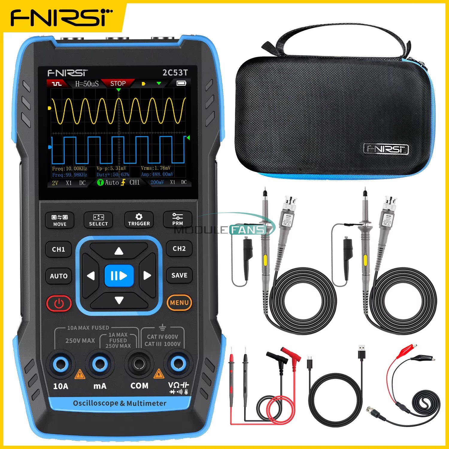 FNIRSI 2C53T Upgrade Handheld Digital Oscilloscope Multimeter Signal Generator