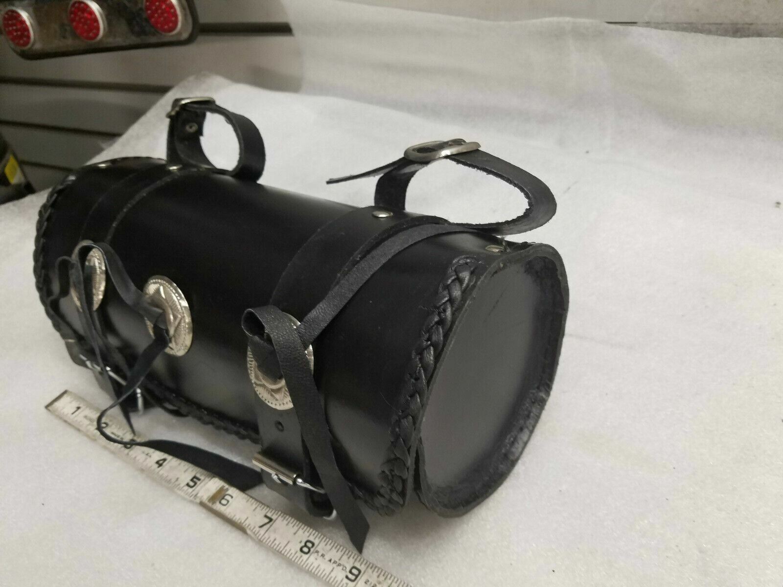 Leather Tool Roll Fork Bag Harley Honda Motorcycle 11x5 Conchos Sportster Vulcan
