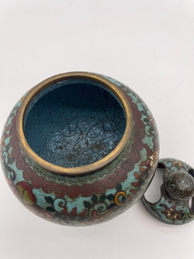 Antique Chinese cloisonné three-legged incense burner