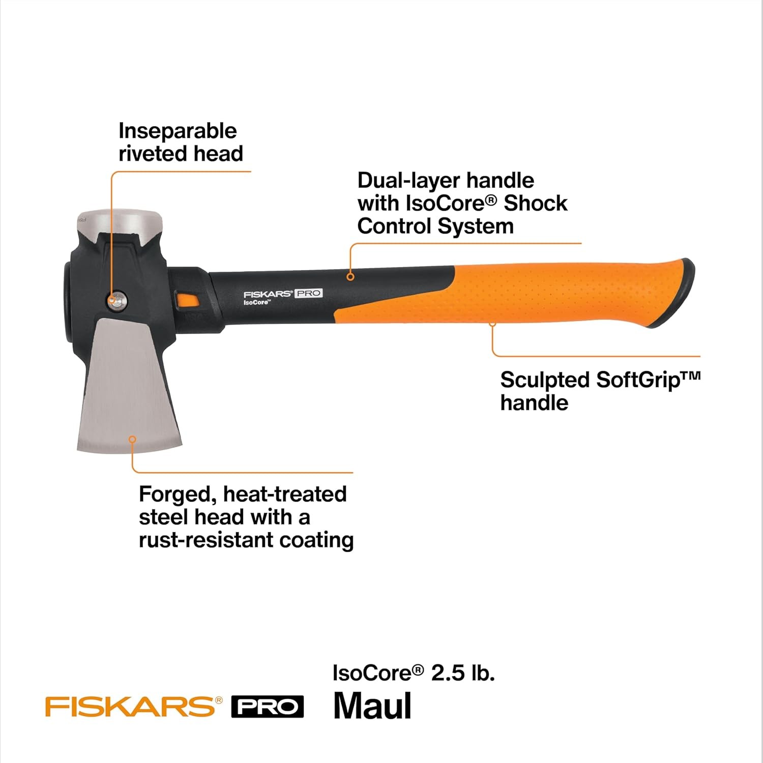 Fiskars 8 lb Splitting Maul 36 inch Shock Absorbing Forged Steel Wood Splitter