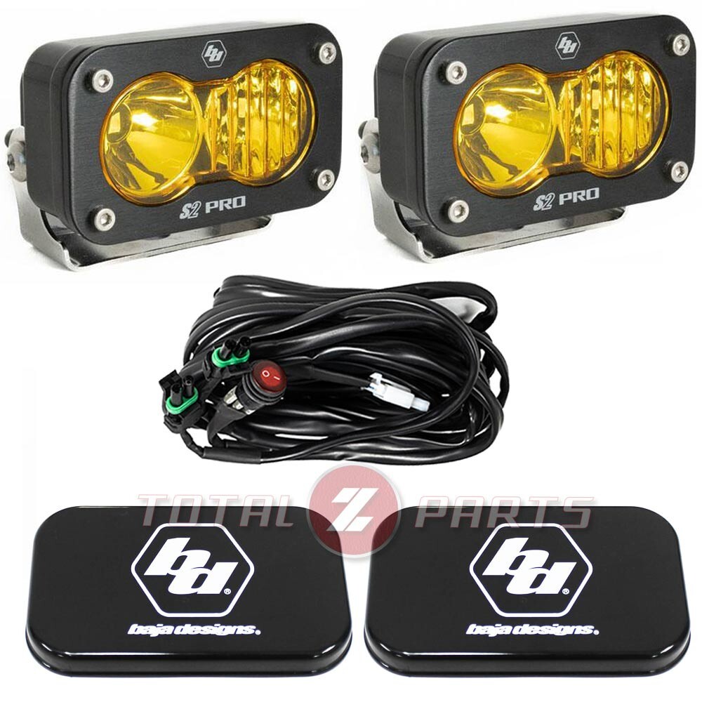 Baja Designs™ S2 Pro LED Lights Amber Driving/Combo Pair w/Rock Guards, Wiring