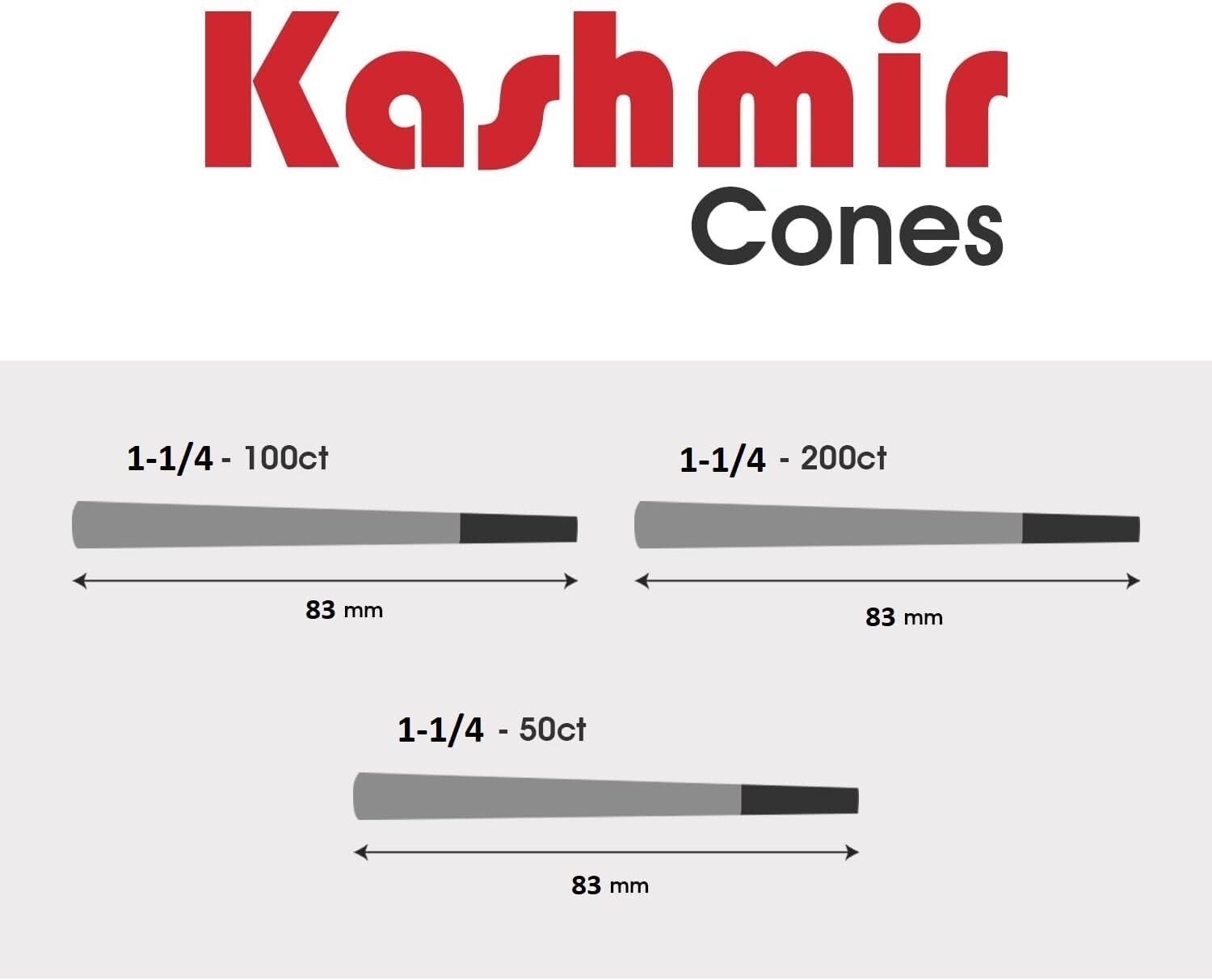Kashmir Pre Rolled Cones 1 1/4 Size Smooth Organic Rolling Papers Cones - 200 Ct