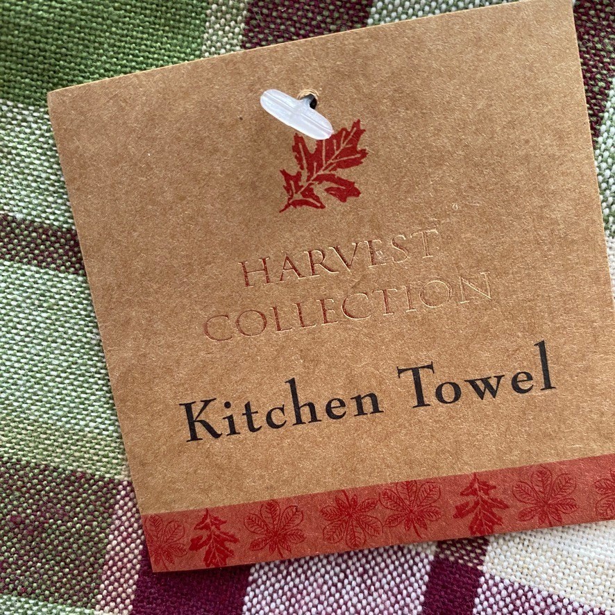 Fall Kitchen Towel Oven Mitt & Pot Holder Set of 4 Green Plaid Pumpkin NWT