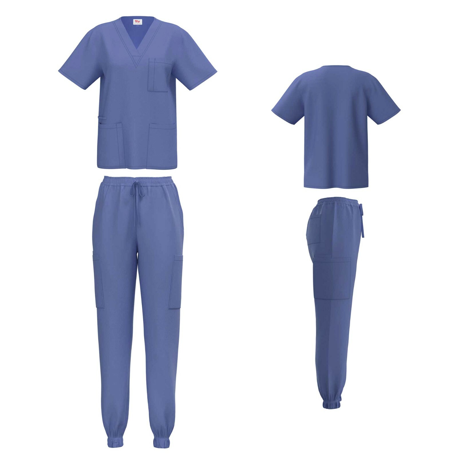 Unisex STRETCH Jogger Scrub Set Solid V-Neck Top Men Women Medical Nurse Uniform