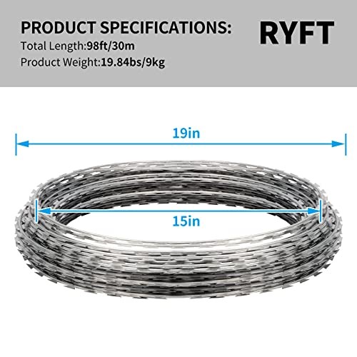 Razor Wire Galvanized Barbed Rope, 98 Feet Razor Ribbon Barbed Wire, 98Ft