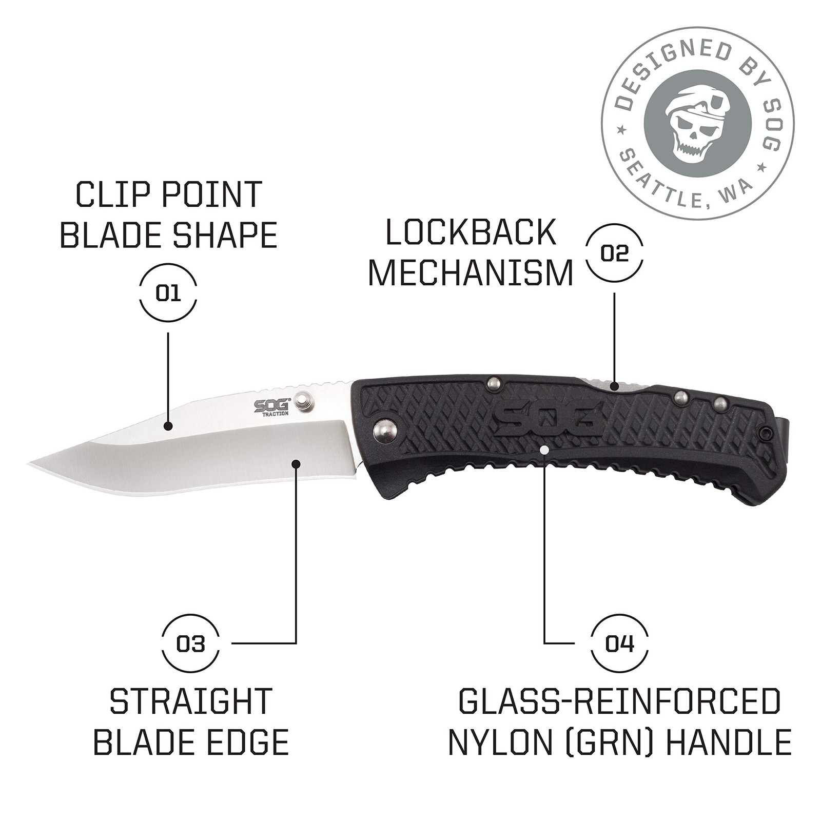 SOG SOG-TD1011-CP Traction EDC Knife, Work Knife & Folding Pocket Knife w/3.5"