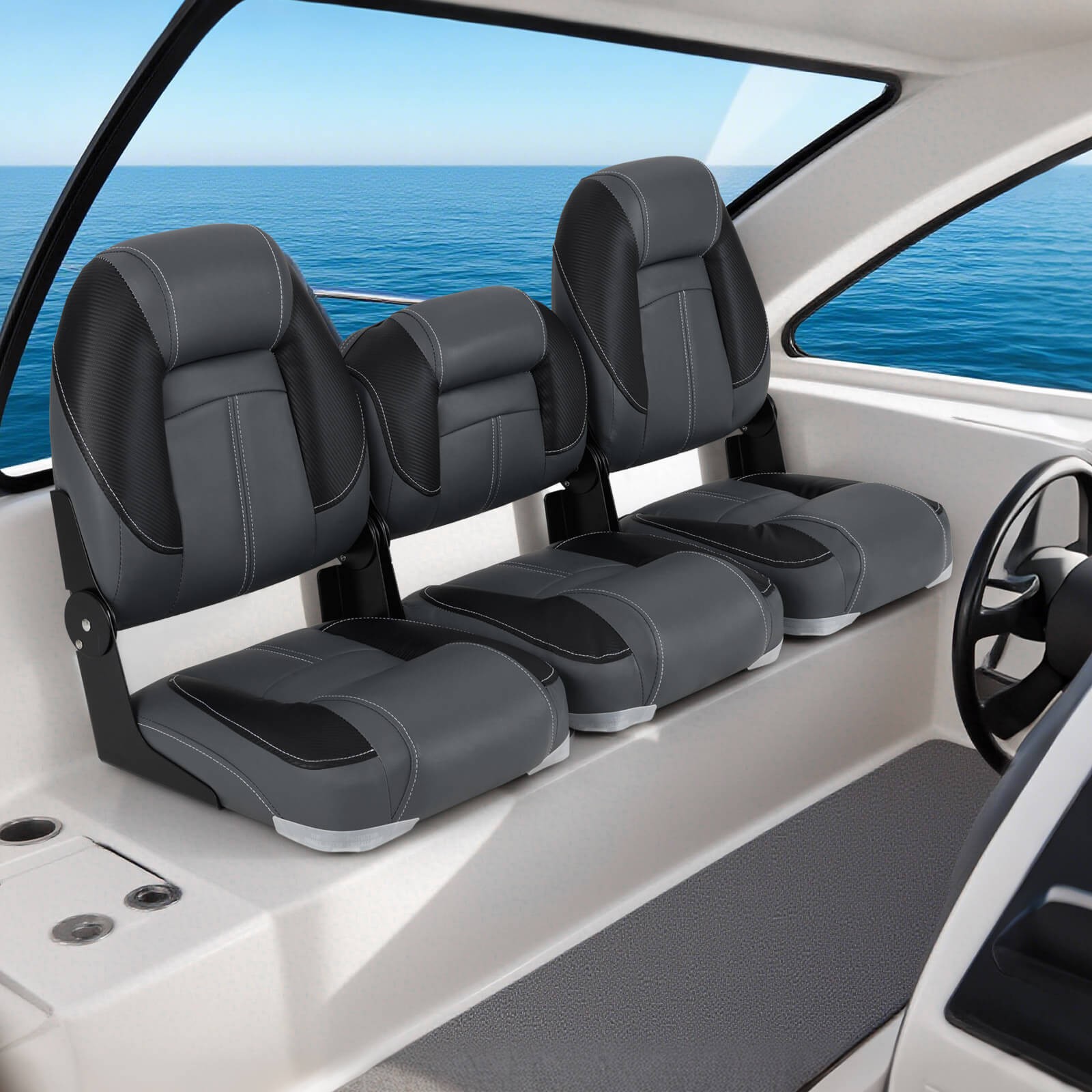 3-Pack Folding Boat Seats w/ 28D Soft Sponge Padding, Waterproof PVC Leather