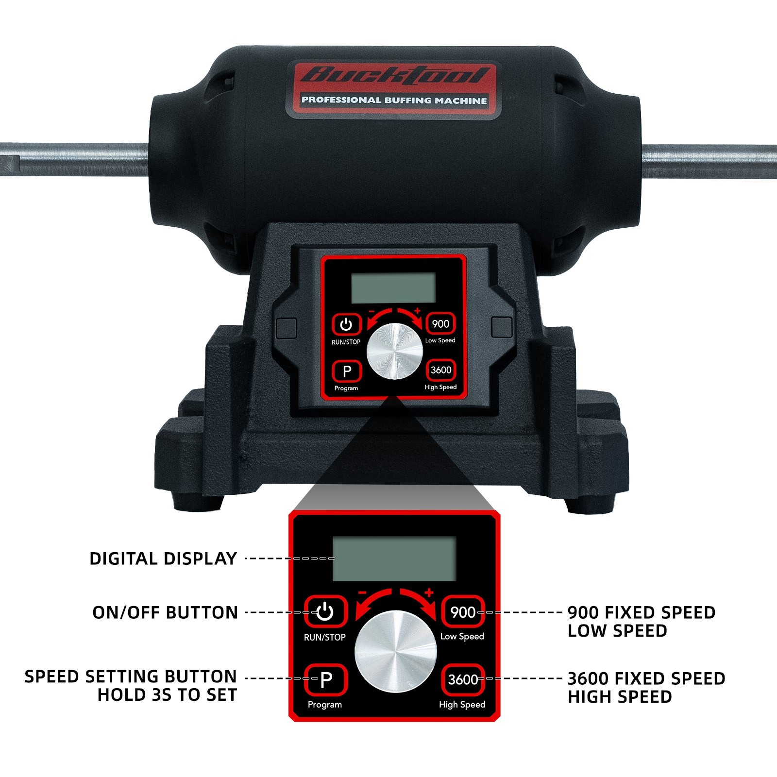 BUCKTOOL 1HP VFD Motor 8-Inch Variable Speed Bench Buffer Polisher ,TDS-I200VBG