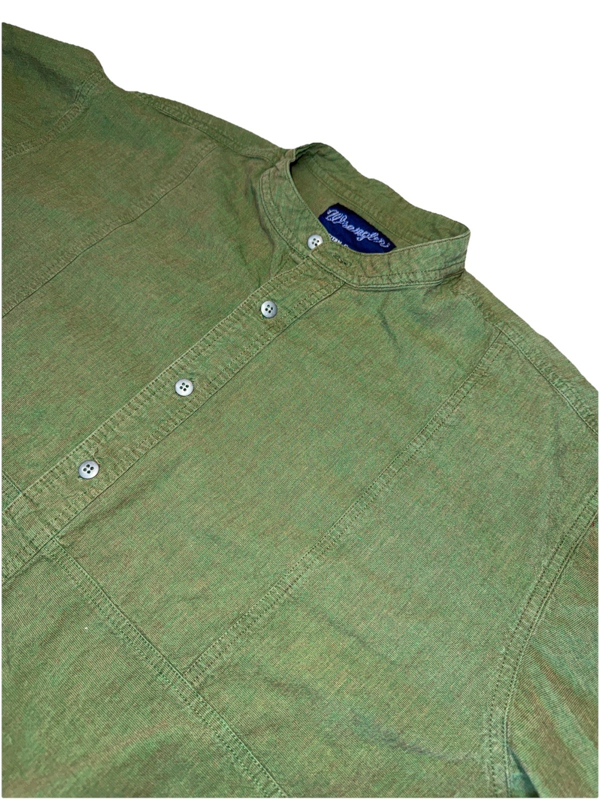 Vintage Wrangler men's X-Large green band collar button shirt