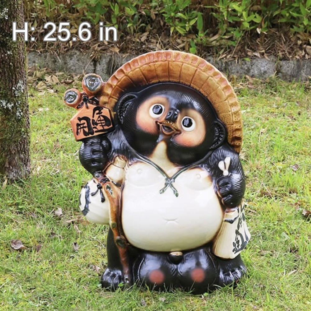 Shigaraki Ware Tanuki Japanese Raccoon Dog Statue Pottery Lucky Charm 25.6in NEW
